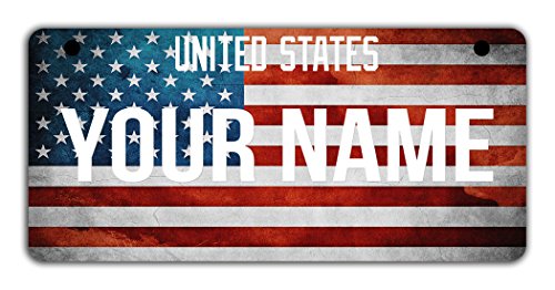 BleuReign(TM Personalized Custom Name Country USA Flag Motorcycle Moped Golf Cart License Plate Auto Tag