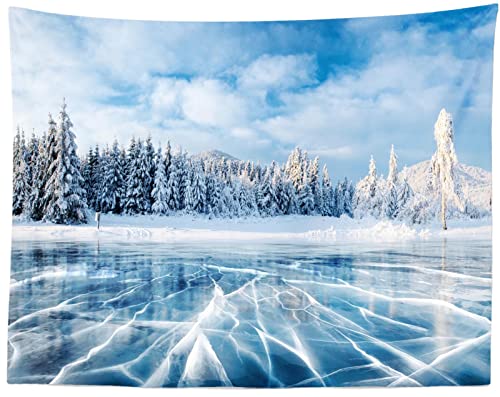 Lac pine forest snow montagne déco salon et papier peint tapisserie