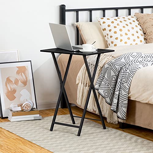 Image of HOOBRO Folding TV Tray Tables, Set of 4 TV Trays with Storage Rack, Industrial Side Table for Eating at Couch, Foldable Snack Table for Small Space, Easy Assembly, Black BK50BZ01