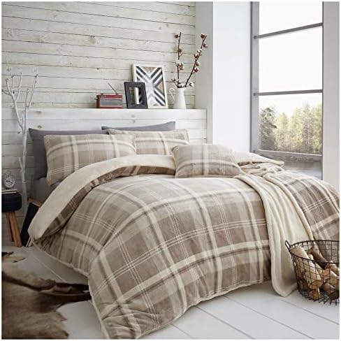 Lions Teddy Fleece Bedding - Ultra Soft Fluffy Double Duvet Cover Set with Pillowcase, Cuddly Thermal Warm Plain Quilt Covers, Emb Stag, Charcoal, 200x200cm
