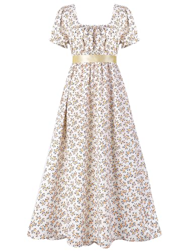 ZhouBoat Regency Dress Orange Floral Puff Sleeve Maxi