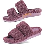 Litfun Women's Fuzzy House Slippers with Moderate Arch Support Open Toe Cozy Bedroom Shoes Indoor, Purple, EU39/US8