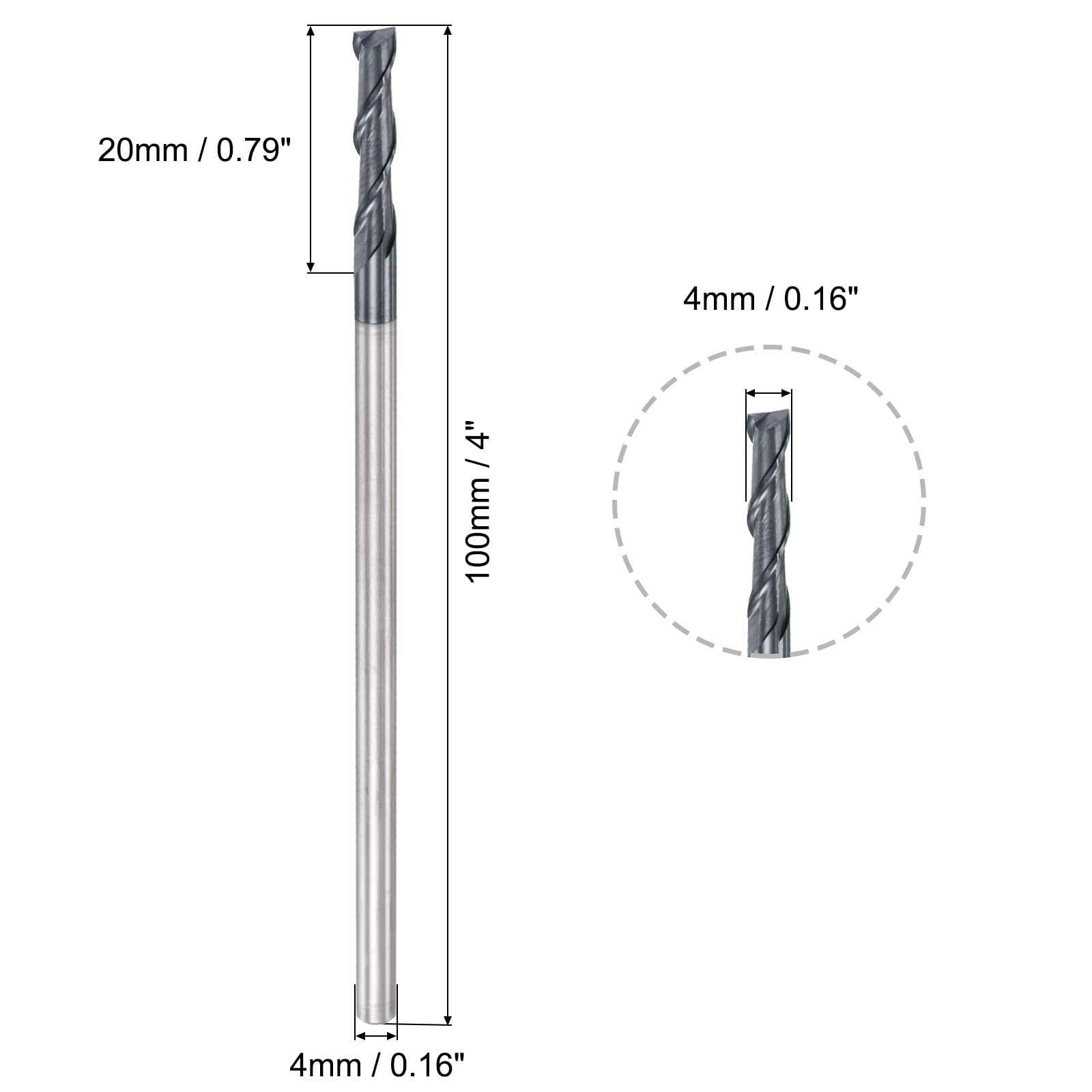 Titan TC61420 Solid Carbide End Mill, Stub Length, 5 Flute, Square End, 45 degree Angle Helix, Uncoated, 5/16