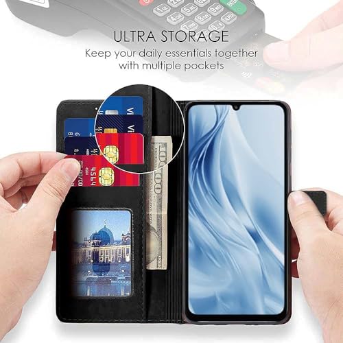 Image of WOW IMAGINE Shock Proof Flip Cover Back Case Cover for Xiaomi Mi Redmi 13C 5G | Redmi 13C 4G | Poco M6 5G | Poco C65 (Flexible | Leather Finish | Card Pockets Wallet & Stand | Black)
