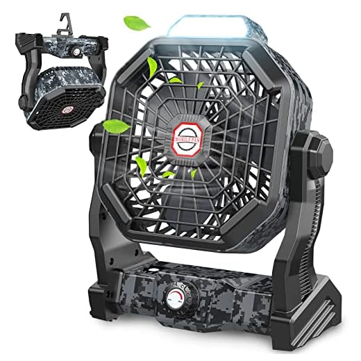 Camping Fan with LED Lantern, 10400mAh 9-Inch Rechargeable Outdoor Tent Fan, 270°Head Rotation, Stepless Speed and Quiet Battery Operated USB Fan for Picnic, Barbecue, Fishing, Travel