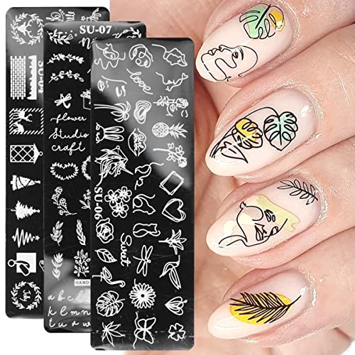 MWOOT 6Pcs Nail Art Stamping Plates Set,Mixed Patterns Nail Stencils Plates Manicure Print Tool,Nail Plates Image Stamp Templates for Women Nail Art Decoration - Image 4