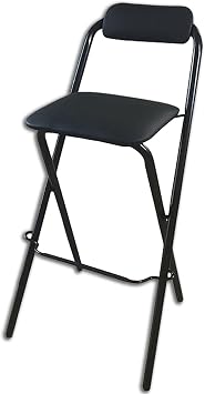 Folding Stool Chair with Backrest, Tall Foldable Bar Stool, Portable Counter Folding Stool for Camping Kitchen ShopBlack,70cm28in