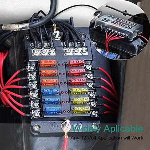 12 Way Blade Fuse Box, Blade Fuse Block Holder with Negative Bus LED Indicator & Protection Cover for Car Boat Marine Truck SUV Yacht RV