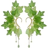 FRESHME Fairy Elf Ear Cuffs - Leaves Elven Ear Clip Wraps Poison Ivy Costume Woodland Earrings Forest Mother Nature Costume Renaissance Fantasy Dress Up Medieval Cosplay Accessories for Adult Women