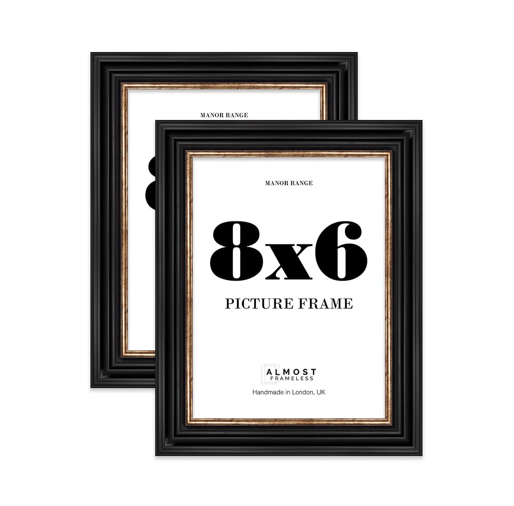 8x6 Picture Frame, Display 8x6 Pictures (20.3 x 15.2cm) - Black & Gold Elegant 42mm Edge Classic Interior Design Décor - 2 Pack — image 1