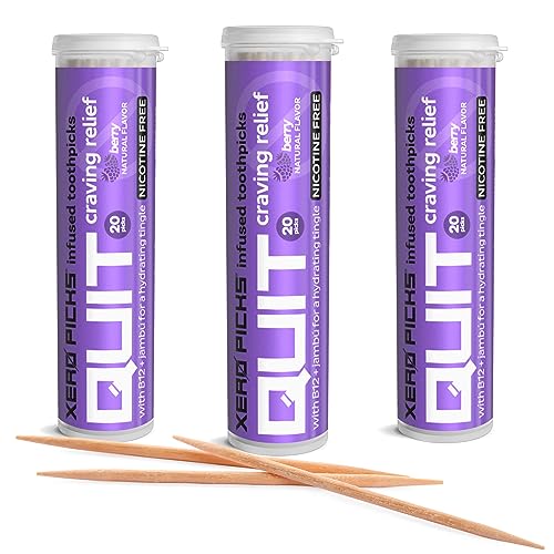 Image of Xero Picks Infused Flavored Toothpicks to Help Quit Smoking - Nicotine Free - 60 Picks (3 Packs) (Berry) Non-GMO Kosher Vegan