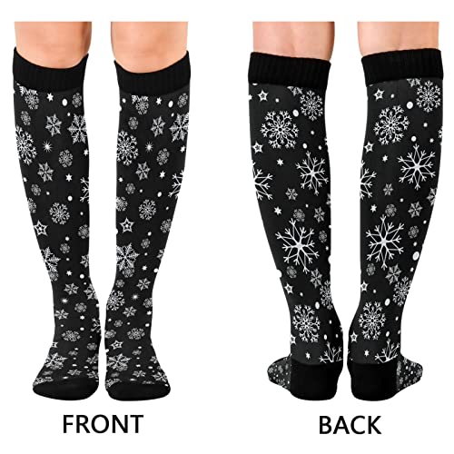 Kigai Knee High Socks Christmas Black Snowflake Compression Sock 1 Pair Casual Athletic Tube Socks for Soccer Women Men Medical Nurse Warm Stockings, 20-30mmHg2