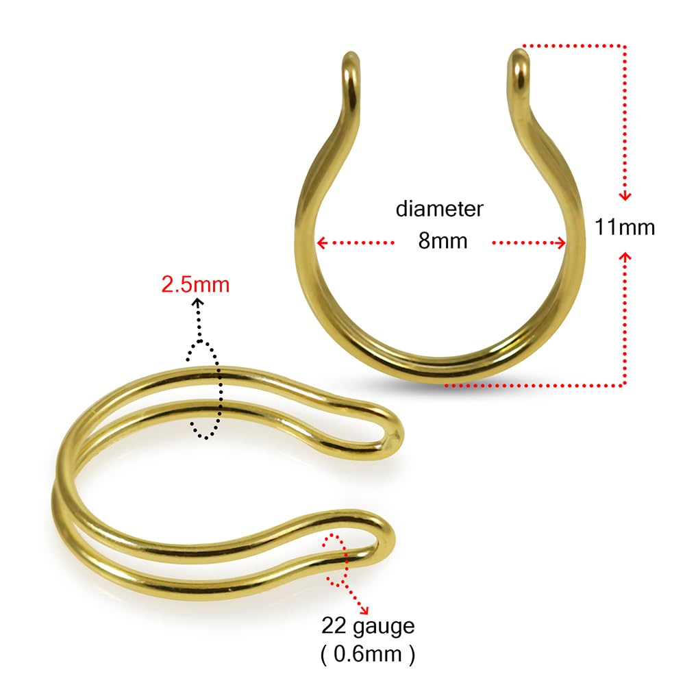 Piercing para la nariz de oro amarillo macizo de calibre 20, sin perforación, anillo de nariz de imitación