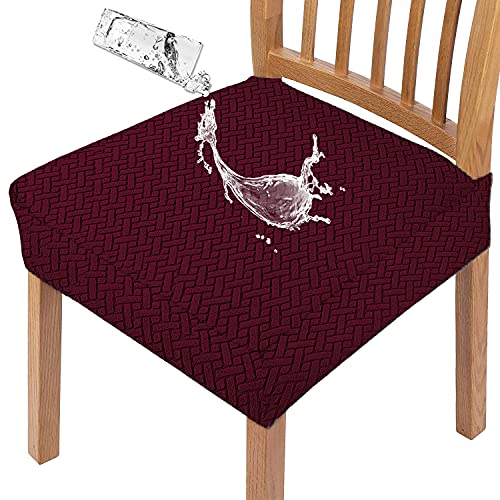 LANSHENG Stretch Diagonal Jacquard Waterproof Chair Seat Covers for Dining Room Chairs Covers Dining Chair Covers Kitchen Chair Covers with Buckle (Wine Red,6)