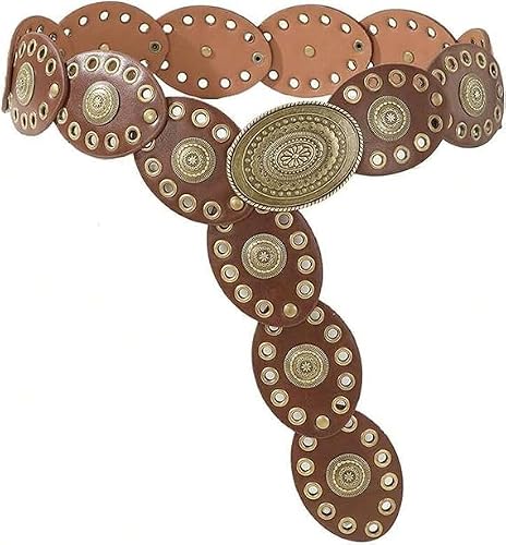 KorhLeoh Women's Wide Disc-Belt Western Vintage Concho-Waist Chunky Cowgirl-Belt for Jeans Pants