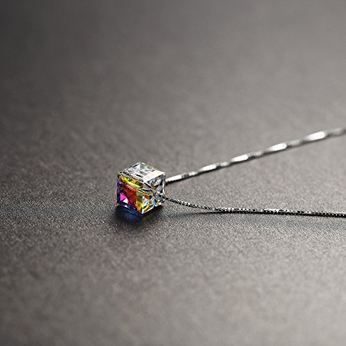 Elbluvf 925 Sterling Silver Cube Cubic Candy Square Cube Austrian Crystals Women Necklace (Cube 8Mm) #TOP1
