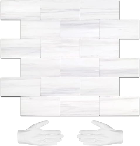 STICKGOO Azulejo de metro de 10 hojas para despegar y pegar, azulejos de pared de PVC autoadhesivos, mármol blanco estrella, dolomita gris claro en