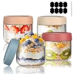 UAVAUI Overnight Oats Jar, 4 Pcs Glass Container with Sealed Screw Lid, 11 Oz Wide-Mouthed Sealed Food Storage Container, Mason Salad Jar is Used to Store Grains, Yogurt, Fruits, Candies, and Jams.