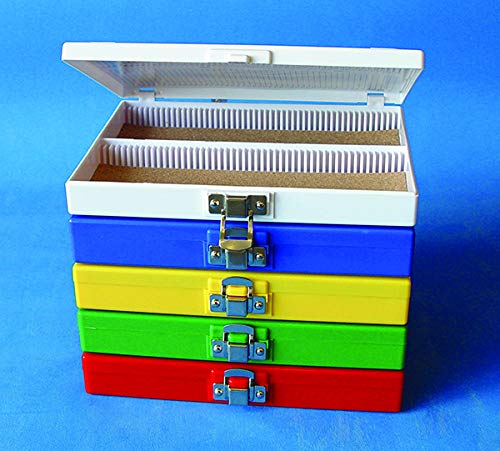 Hinge Microscope Slide Boxes 100 Capacity, Blue, 10/PK