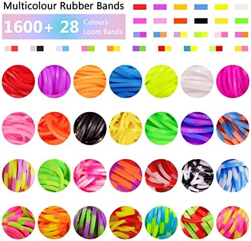 Teselife 1800+ Loom Band Kit, 28 Colours Rubber Loom Bands Refill Starter Set with 204 Accessories in Storage Case for Kids Bracelet Making Set, Birthday Gifts for 4 -15 Years Old Girls Boys