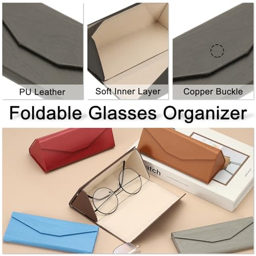 Image of PATIKIL Foldable Glasses Case, Triangle Magnetic Sunglasses Organizer Case PU Leather Eyeglass Case with Cloth for Glasses