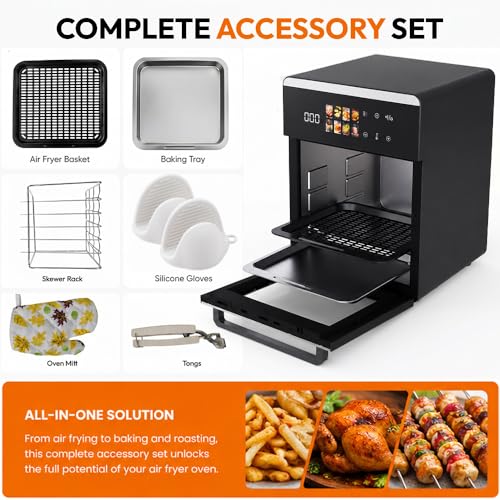 Image of Toree Digital Air fryer oven with Glass window, Rapid Air Circulation Technology, Large Capacity of 18+ Liters, accessory set with silicone picker /tong /skewer set /glove |1 Year Warranty-8130656959