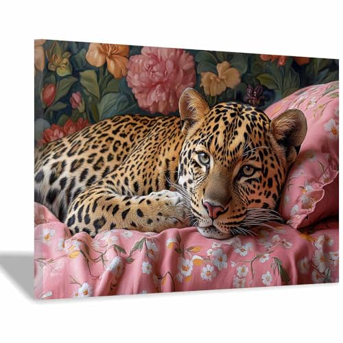 Décoration murale léopard rose grand format poster sur toile de chambre