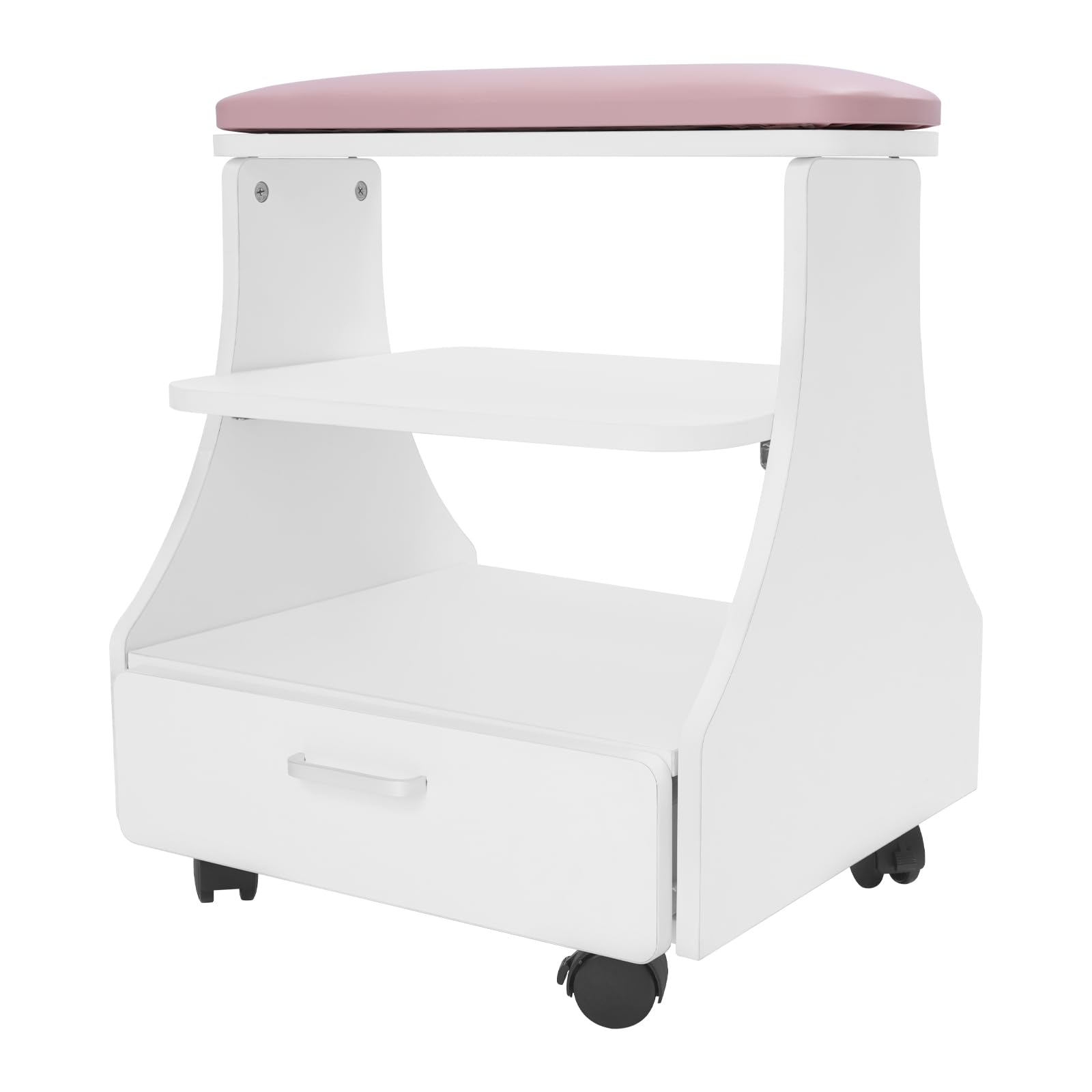 Chariot de service coiffure 3 niveaux 50 kg roulettes rose 52x41x55 cm manucure pédicure