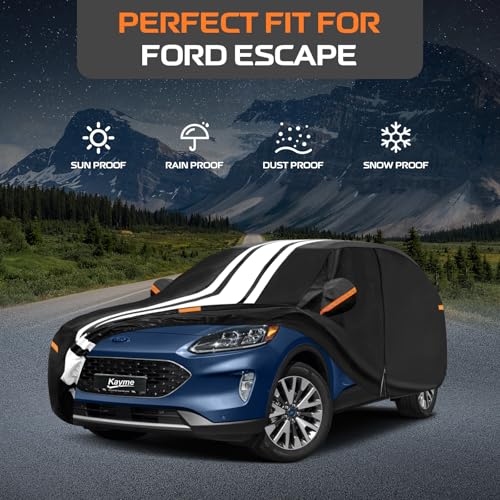 Image of Kayme Heavy Duty Car Cover for Ford Escape (2000-2026) Waterproof | Gift with Tape /Towel /Bag, Outdoor Full Exterior Cover Rain Snow Sun UV Protection, Soft Cotton Inner Protect Vehicle Paint