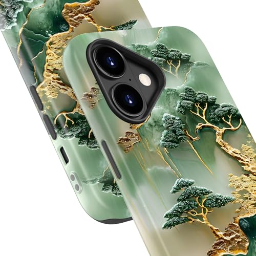 Image of Goodon for iPhone 17 Case Cute - Wireless Charging Compatible - Dual-Layer Hard Shell + Silicone Cover - Protective Phone Case with Trendy Designs for Women - Gold Inlaid Jade Carving | Dual-Layer Hard Shell + Silicone, Slim Fit Protective Phone Cover with Wildflower Designs for Women Girls