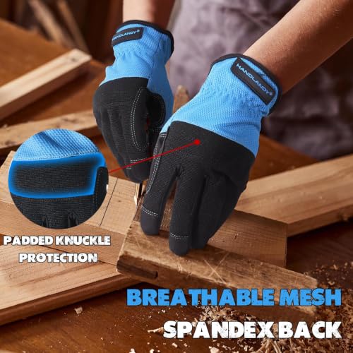 Image of HANDLANDY Work Gloves for Men & Women, Utility Mechanic Working Gloves Touch Screen, Flexible Gardening Gloves for Yard