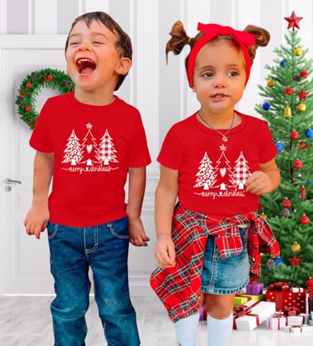 Image of Christmas Tree Shirt for Toddler Boys Girls Merry Christmas T-Shirts Short Sleeve Holiday Tee Xmas Gift Tops