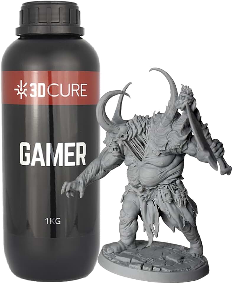 Resina 3D Cure Gamer 1kg - Resina para impressão 3D de bonecos, objetos de jogos e itens colécionáveis com alta pigmentação resistência a queda, baixo odor, fácil impressão e cura rápida (Cina Claro)