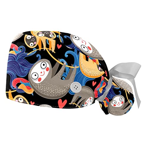 Chapeaux de travail animaux paresseux pour hommes et femmes lot de 2 capuches bouffantes