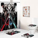 4 Piece Anime One Piece Anime Fabric Shower Curtain Set with Hooks for Boys, Two Heavens of ice and...