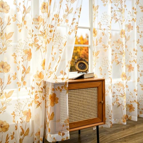 youleyar Fall Sheer Curtains for Living Room 84 Inches Long 2 Panels