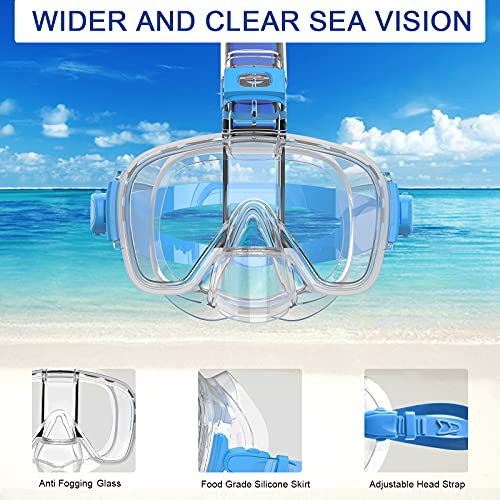 Bairuifu Dry Top Foldable Snorkel Mask Set 180 Degree Panoramic Anti Fog Anti Leak Scuba Diving Mask with Camera Mount Snorkeling Gear for Adults Men Women Youth Kids
