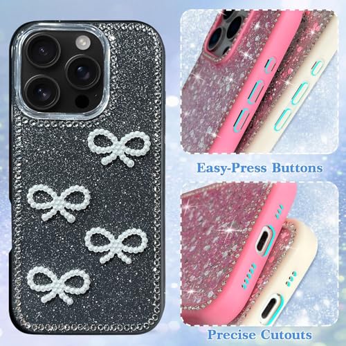 Image of DIZORO Compatible for iPhone 16 Pro Max Cover 6.9, Luxury Diamond Cute with Bow Glitter Bling Case with Full Camera Protection Shockproof PC+TPU Glossy Shiny Back Cover Case for Girls Women (Black)