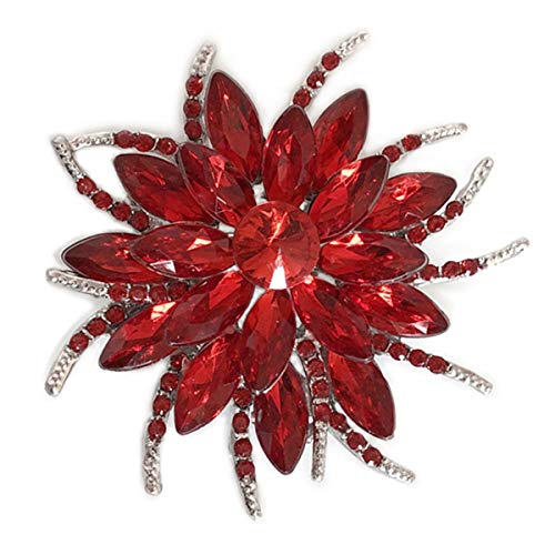 seven wolves Big Flower Brooch Clear Austrian Crystal Bridal Flower Brooch Pin, Red B
