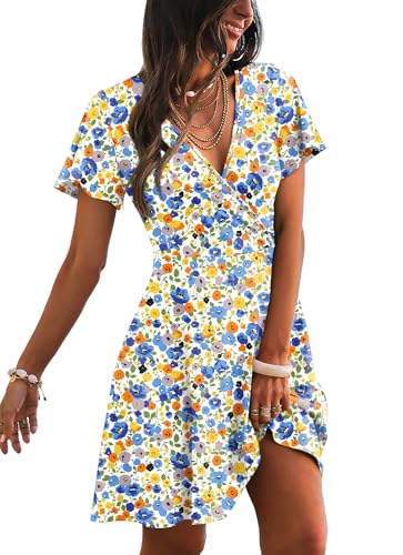Image of RUMIA Women Casual Dresses Wrap V Neck Dress A-Line Summer Sundress Fashion