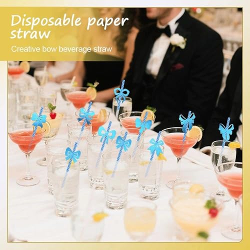 Pitillos de papel azul con moño ecológicos 24 piezas miniatura 7