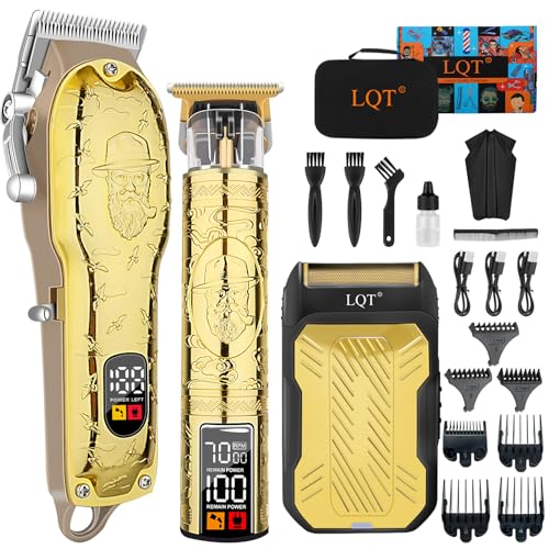 LQT Tondeuse à cheveux professionnelle sans fil pour homme, kit de toilettage de barbier avec tondeuse à barbe et rasoir électrique, écran LED, charge rapide de type C