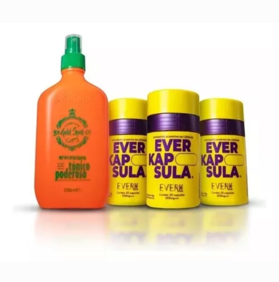 Kit Gold Spell/Tonico Poderoso 250ml + 3 frascos de Everkapsulas/Tratamento Para 3 Meses/Official Seller Gold Speel Cosmetics