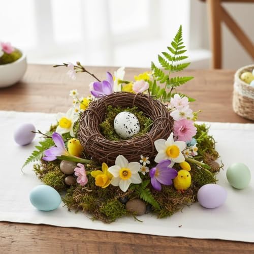 Birds Nest Easter Rattan Nest Decorating, Artificial Natural Bird Nest Kit for Easter Crafts Home Garden Decor Wedding Party Decor Easter Decor - 2