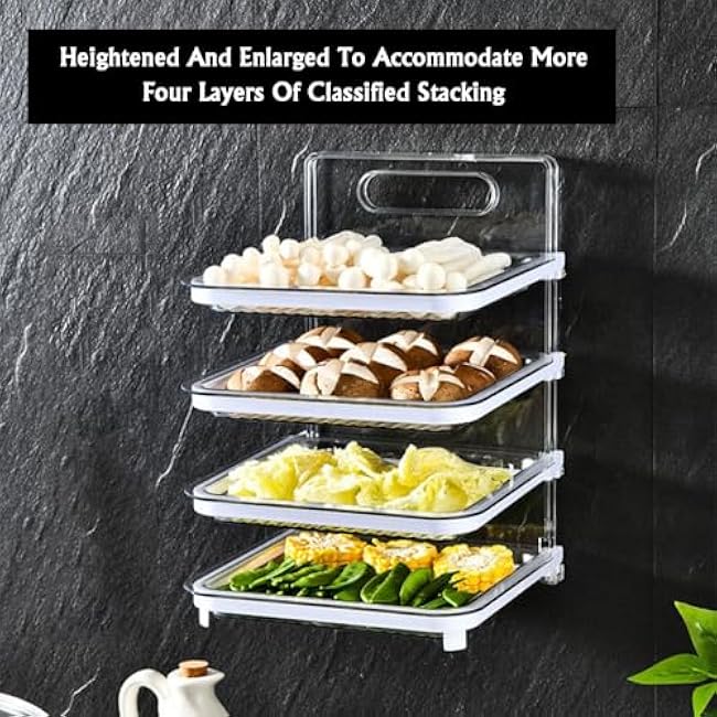 Multilayer Food Sorting Tray,Wall Mounted Kitchen Rack, Stackable Vegetable Preparation Trays for Hot Pot Food Preparation(Green)