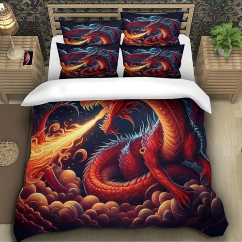 Parure de lit dragon effet 3D finition haut de gamme microfibre 140x200