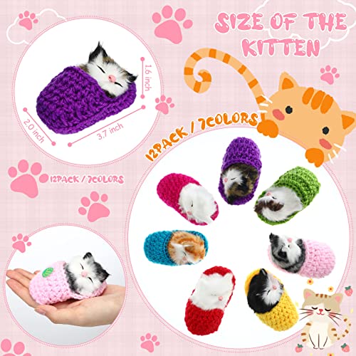 Zubebe 12 Pcs Sleeping Cats in Slipper Cat Doll Toy Bulk Fluffy Mini Cat with Meows Sounds Stuffed Kitty in Shoe for Gift Home Christmas Party Car Table Decoration(Bright Color) - Thumbnail 2