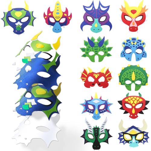 iROLEWIN 12 Pack Felt Dragon-Masks for Kids Party-Favors Toys Dinosaur Dress-Up-Costumes Boys Girls Christmas Birthday Gifts