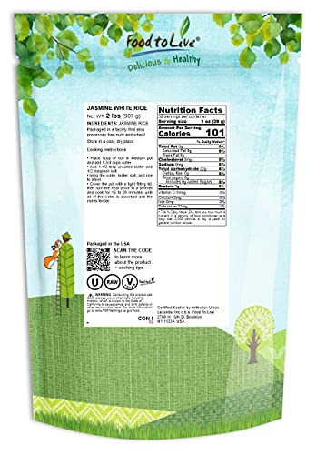 Jasmine White Rice, 2 Pounds – Long-Grain, Raw, Vegan, And Kosher, Bulk. Fluffy Texture. Good Source Of Protein And Folate. Perfect Side Dish. Great For Stir-Fried Vegetables, Stews, And Thai Curries #TOP1