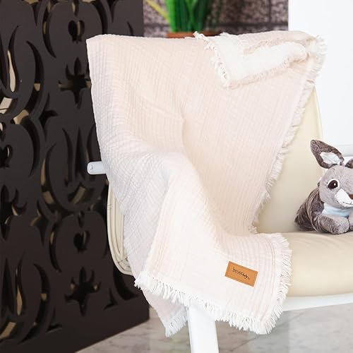 Miniatura 3 de Bross Manta unisex 100% algodón para bebé, 4 capas, 43.3 x 47.2 in, manta de envoltura para bebés recién nacidos, manta suave y sedosa para bebés,